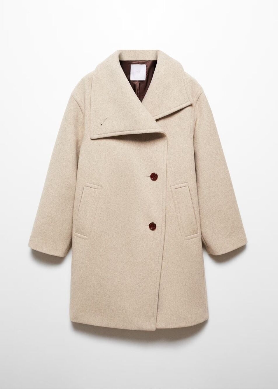 MNG Mango Women's Conguito Wide Lapel Button Front Midi Coat Beige XL NWT